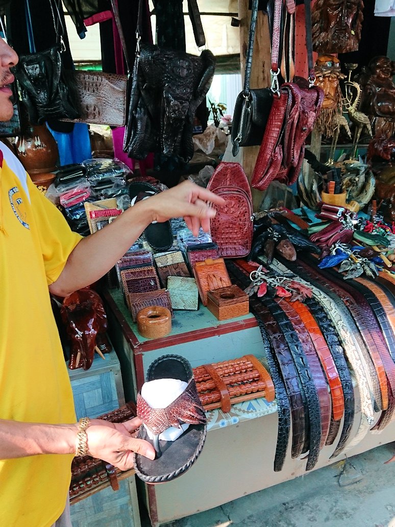 ミトー地方のトイソン島のお土産物屋のワニ柄商品