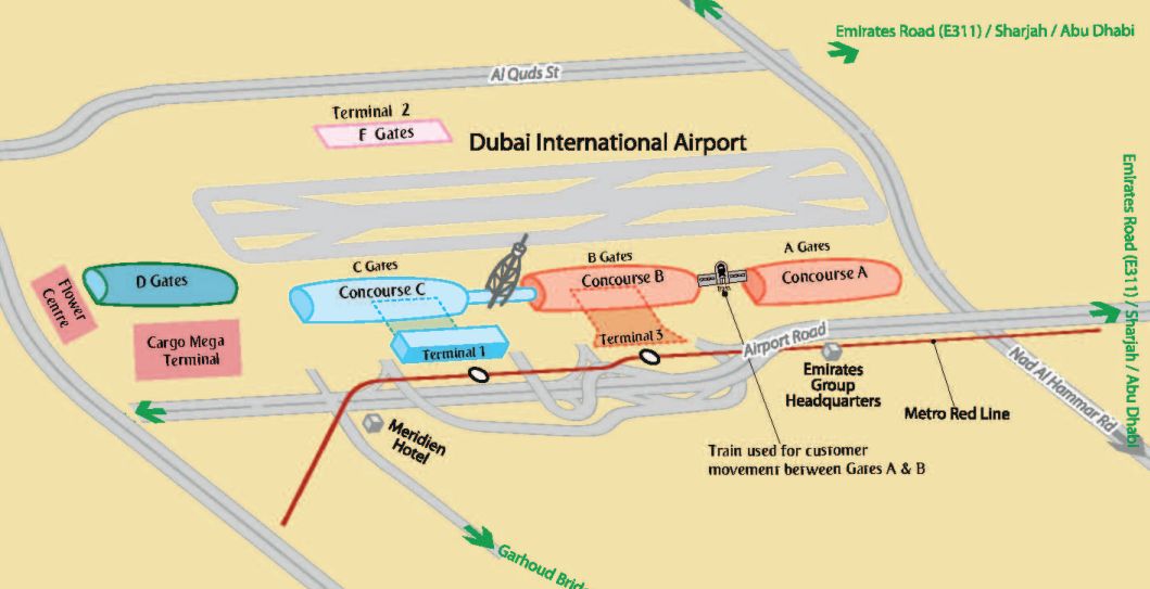 ドバイ国際空港の地図