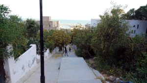 チュニジア：シディ・ブ・サイドで海岸に降りる道を進む8