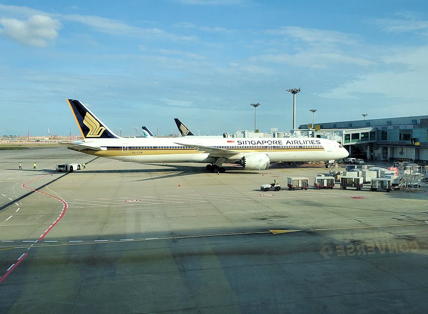 シンガポール航空機で到着した、シンガポールのチャンギ空港